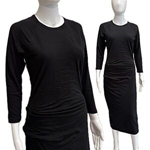 James Perse Black Ruched T-Shirt Midi Dress Womens Size 2 Medium Jersey Crewneck